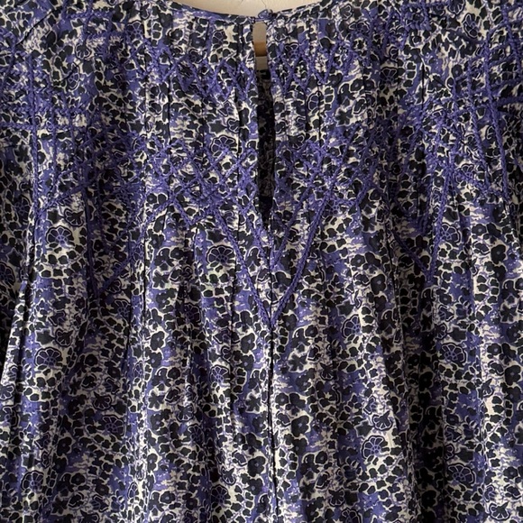 ba&sh Iris Floral Print Embroidered Yoke Drawstring Waist Cotton Dress Size 6 US - Picture 5 of 16